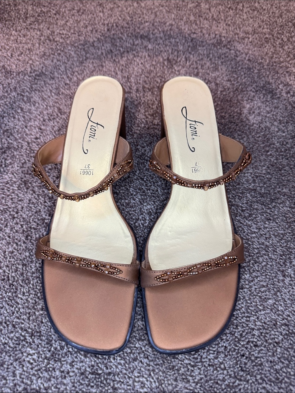 FIONI Clothing Brown Beaded Mule Sandals